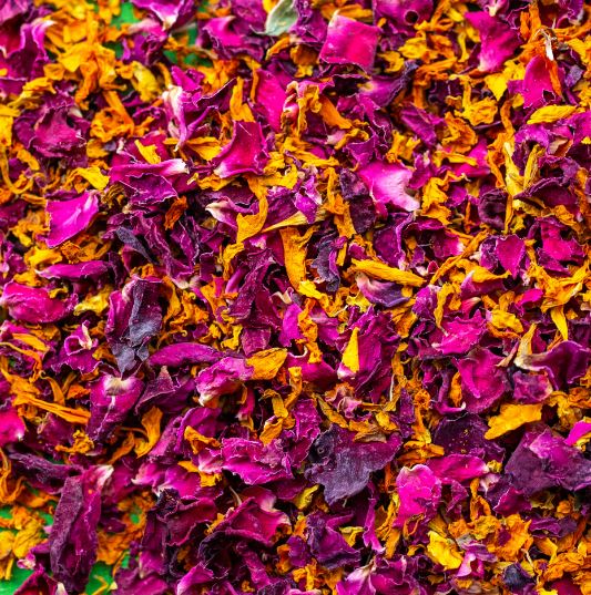Indian Summer – Natural Flower Petal Biodegradable Wedding Confetti – Deep Burgundy Rose & Orange Marigold