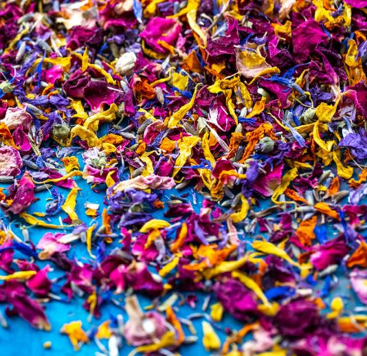 Over The Rainbow – Natural Petal Biodegradable Flower Confetti – Red Rose, Yellow & Orange Marigold, Blue Cornflower and Purple Mallow