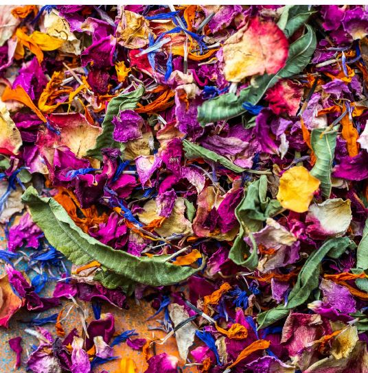 Tuscan Summer – Natural Flower Petal Confetti – Burgundy Rose, Blue Cornflower, Lemon Verbena and Orange Marigold